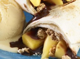 Quick baked mango, chocolate & granola wrap